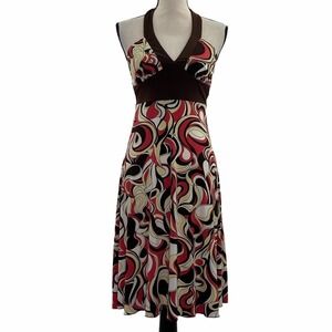 SPEECHLESS Swirl Print Halter Midi Dress Medium
